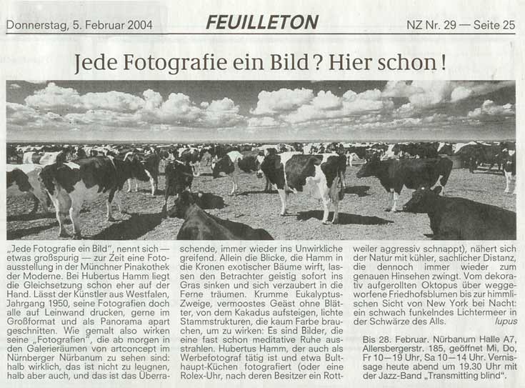 Die Nürnberger Zeitung am 05.02.2004 über Hubertus Hamm Fotografie